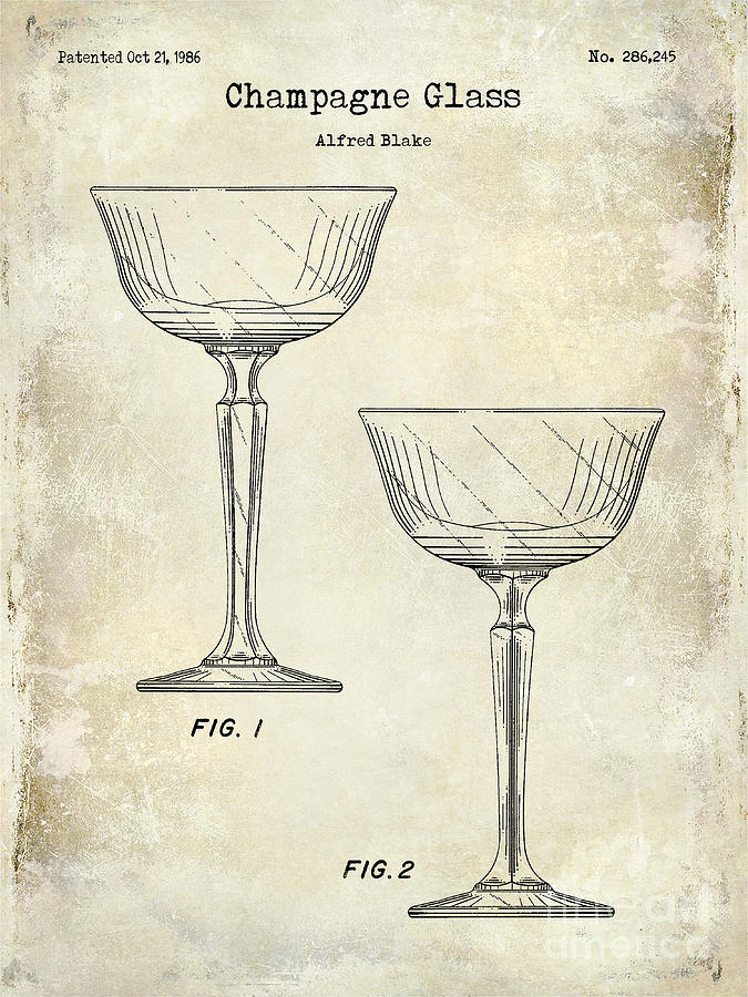 Vintage Photograph - Champagne Glass Patent Drawing by Jon Neidert