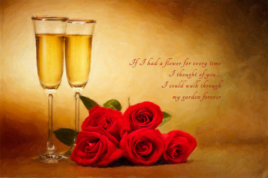 Champagne glasses and roses  Photograph by U Schade