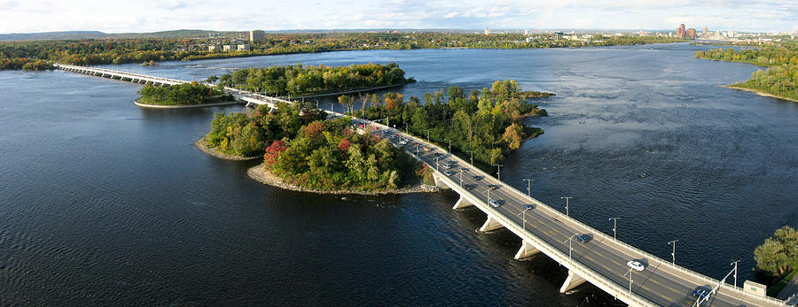 Car Photograph - Champlain Bridge Aerial Panorama by Rob Huntley