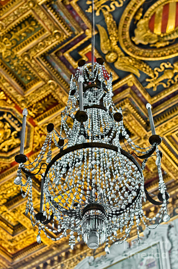 Romanesque Photograph - Chandelier at the St. Mary of the Altar of Heaven Basilica by Luis Alvarenga