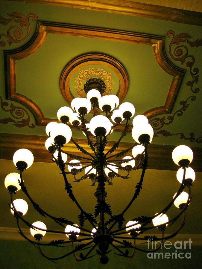 Lamp Photograph - Chandelier in Hotel Lobby by John Malone