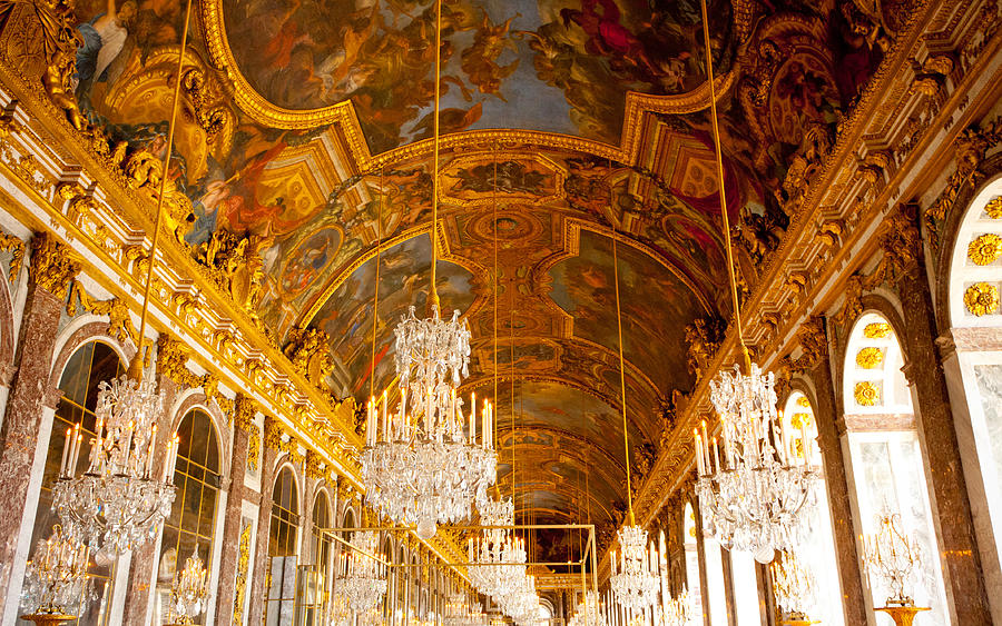 Chandeliers and Ceiling of Versailles Photograph by Anthony Doudt