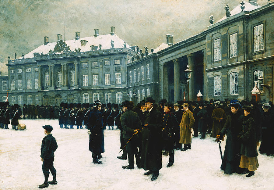 Winter Painting - Changing of the Guard at Amalienborg Palace by Paul Fischer
