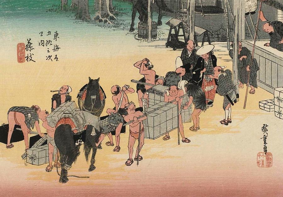 Hiroshige Painting - Changing Porters and Horses by Utagawa Hiroshige