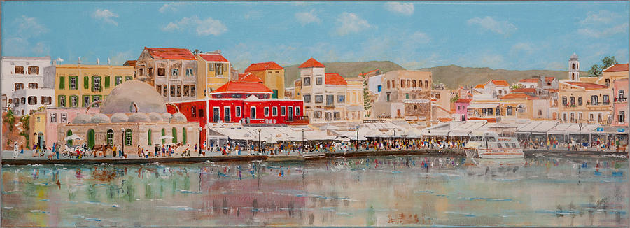 Chania Harbour East 2014 Painting by David Capon