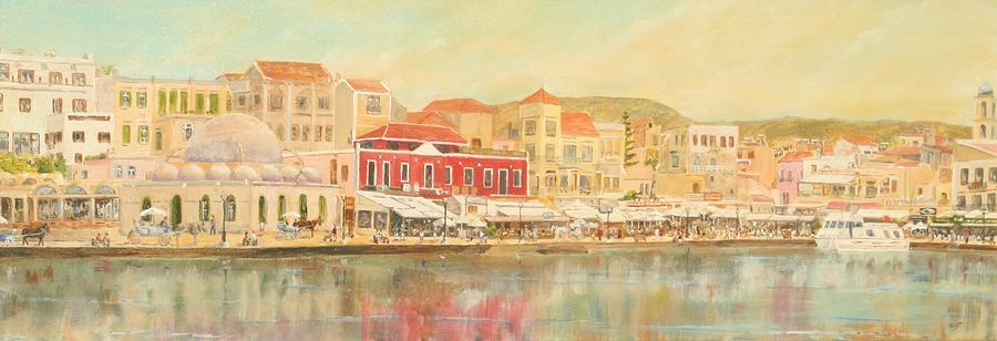 Chania harbour with the Mosque Painting by David Capon