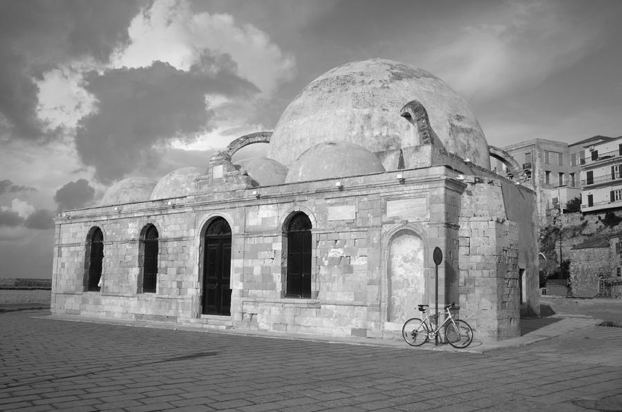 Chania Mosque Crete Black  and White Photograph by Jeremy Voisey