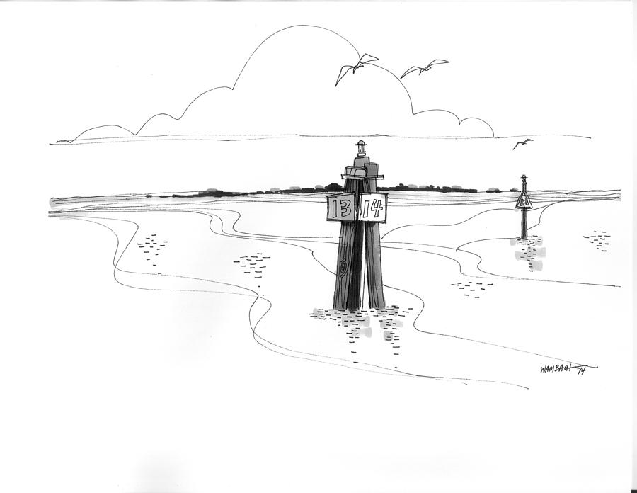 Channel Markers Ocracoke Inlet Drawing by Richard Wambach