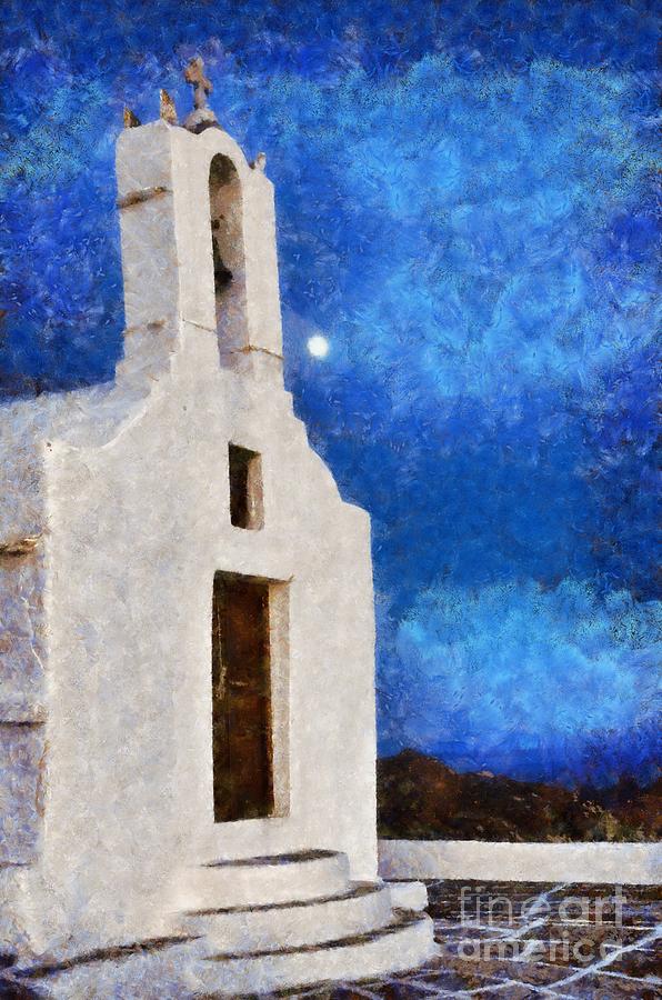 Chapel in Ios island #3 Painting by George Atsametakis