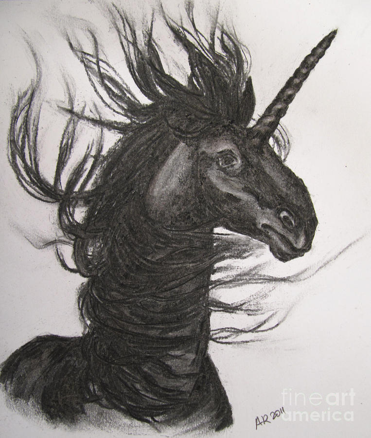 Black Unicorn Drawing by A R