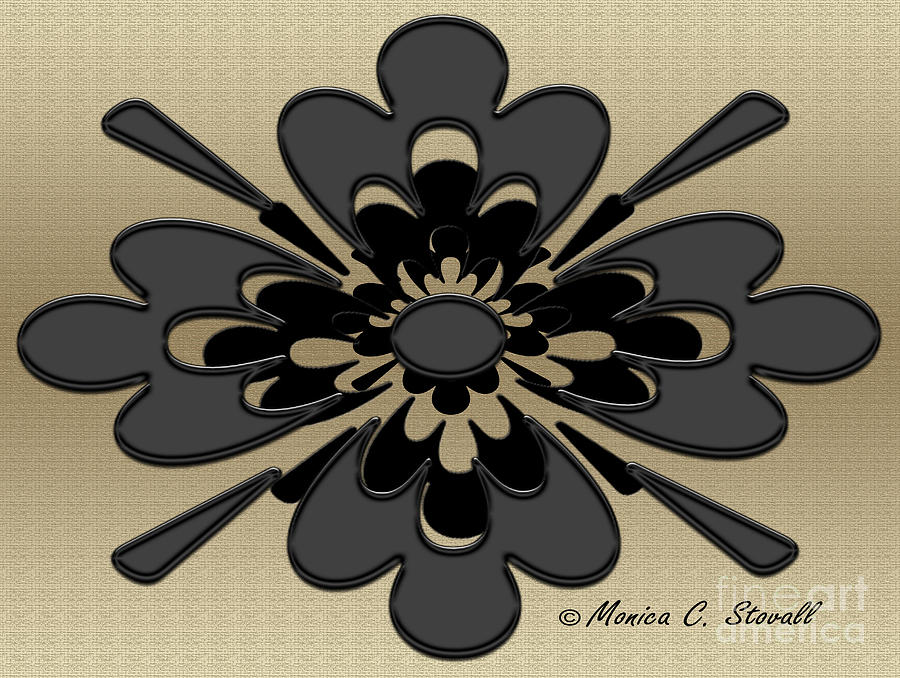 Charcoal Gray on Gold Floral Design Digital Art by Monica C Stovall