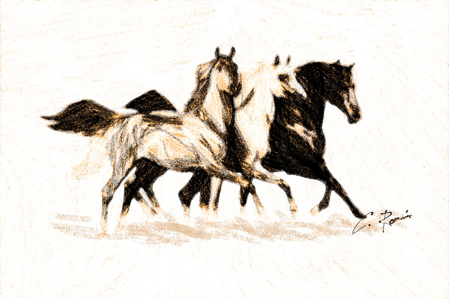 Charcoal Horses Digital Art by Charlie Roman