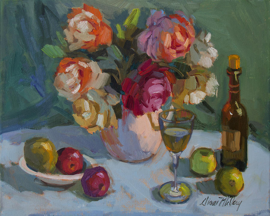 Chardonnay and Roses Painting by Diane McClary