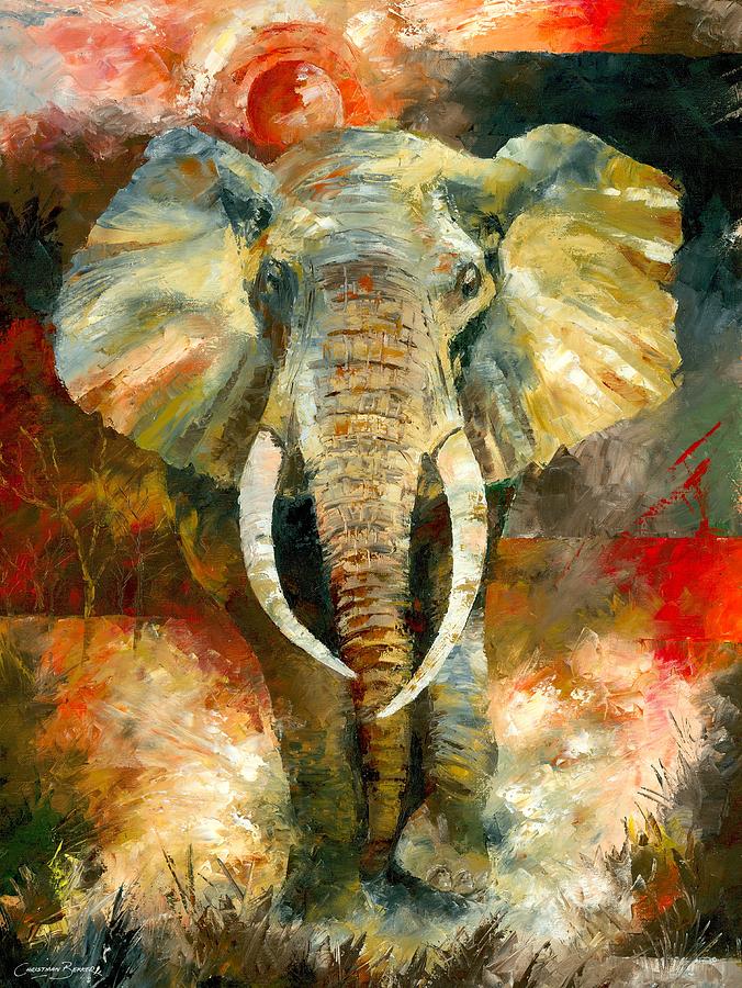 Wildlife Painting - Charging African Elephant by Christiaan Bekker