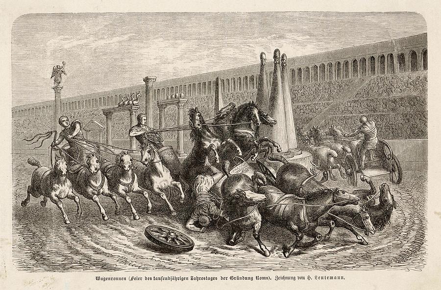 Chariot Racing In The Circus At Rome Drawing by Mary Evans Picture
