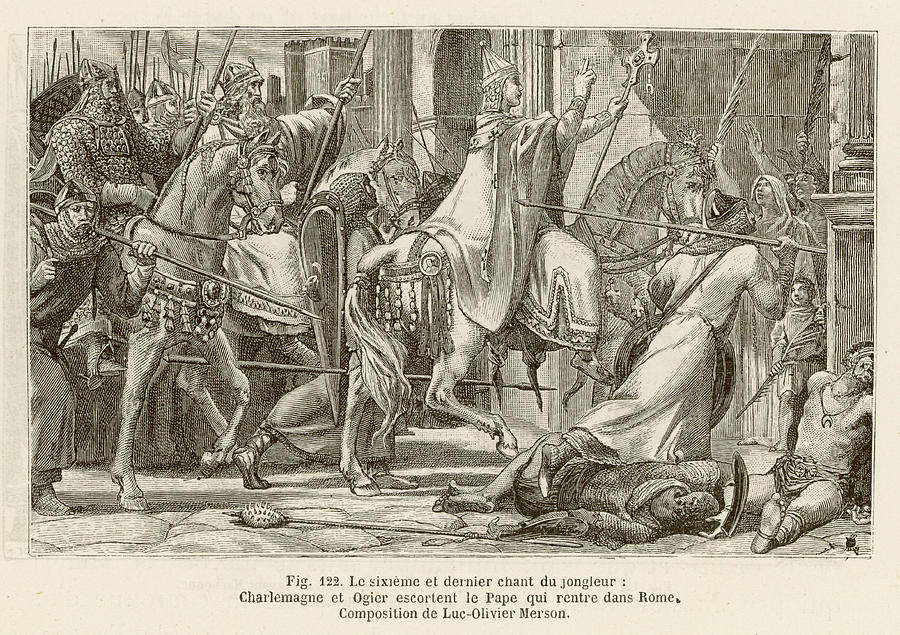 Charlemagne Drawing - Charlemagne Escorts Deposed  Pope Leo by Mary Evans Picture Library