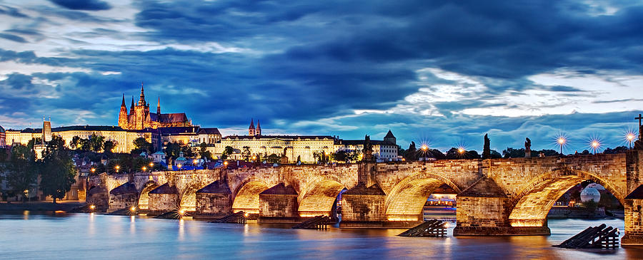 Architecture Photograph - Charles Bridge and Prague Castle Panorama / Prague by Barry O Carroll