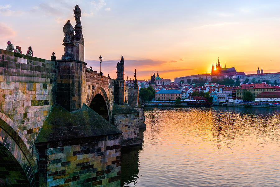 Charles Bridge and St. Vitus Cathedral in Prague Photograph by Jim Hughes