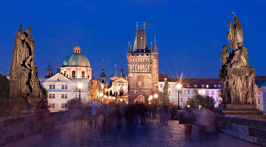 Architecture Photograph - Charles Bridge at Night / Prague by Barry O Carroll
