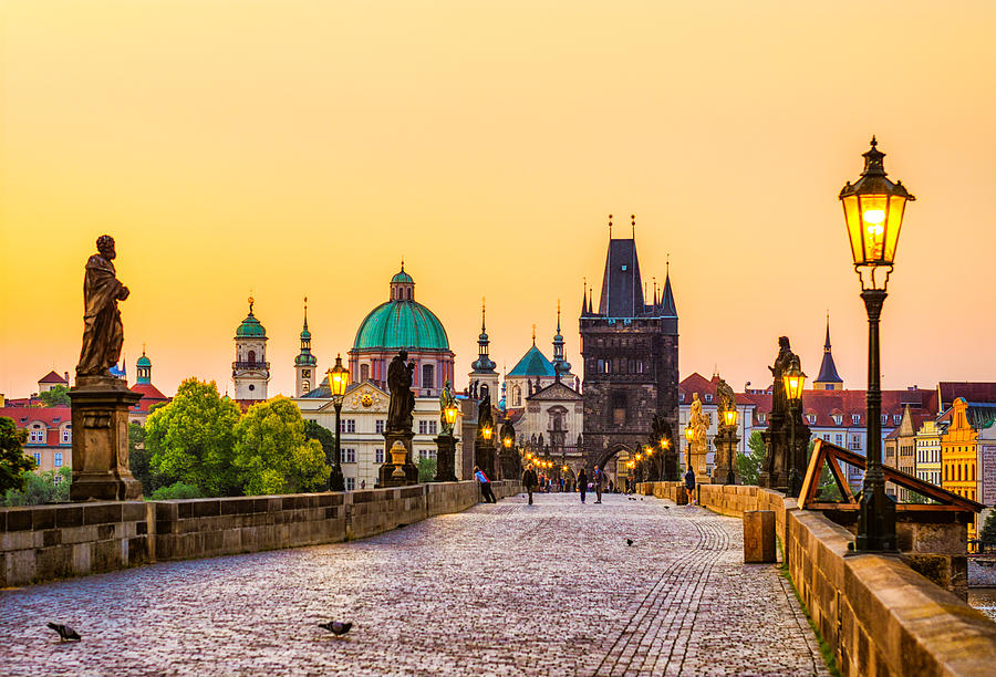 charles bridge (Karluv most) in Prague at golden hour. Czech Republic Photograph by Eloi_Omella