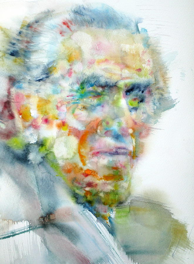 Portrait Painting - CHARLES BUKOWSKI - watercolor portrait by Fabrizio Cassetta