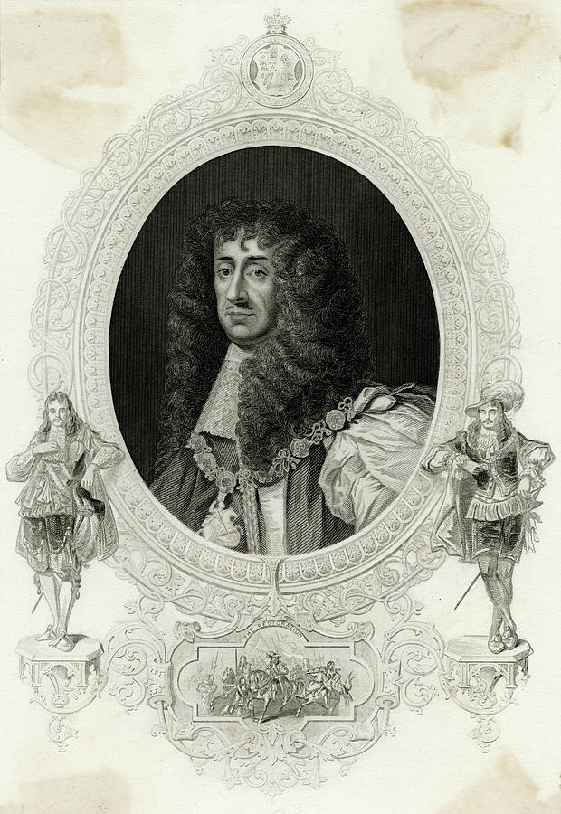 Charles II Oval Portrait Framed Drawing by Mary Evans Picture Library ...