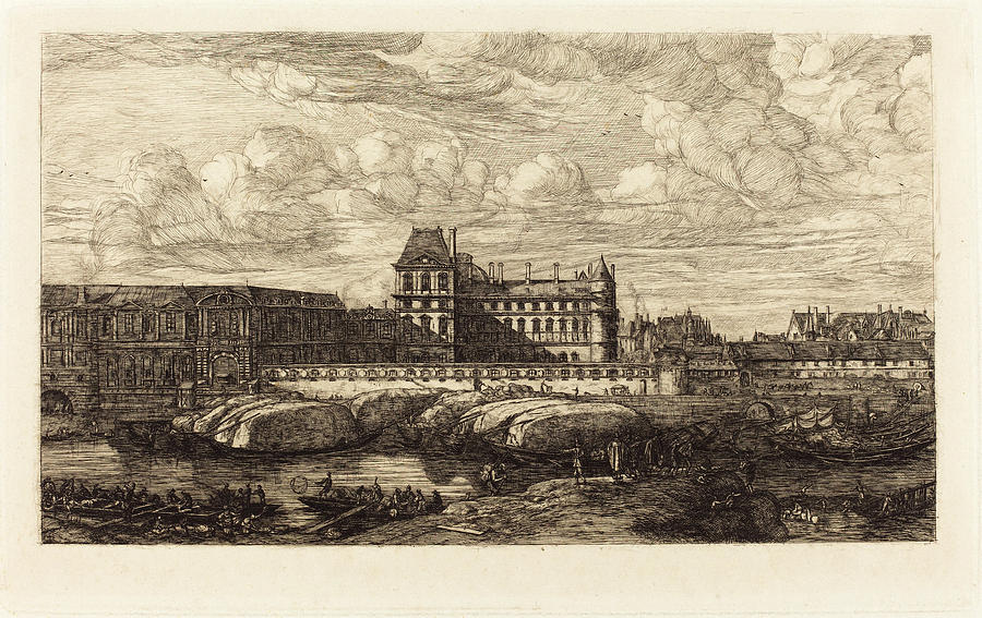 Louvre Drawing - Charles Meryon French, 1821 - 1868, Lancien Louvre Daprès by Quint Lox