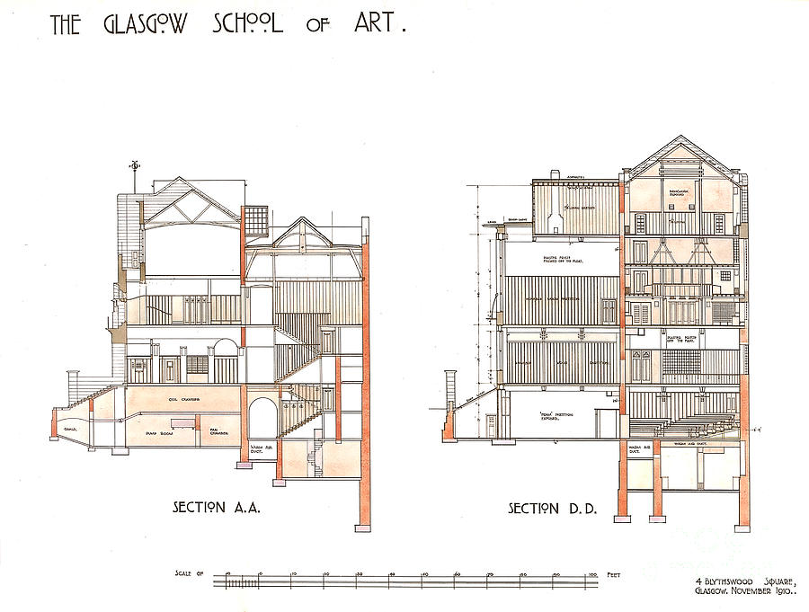 Charles Rennie Mackintosh Drawing - Charles Rennie Mackintosh Glasgow School of Art Side Elevation AA DD by Elaine MacKenzie