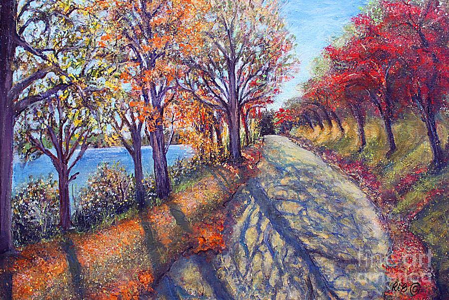 Charles  River Path in Autumn Painting by Rita Brown