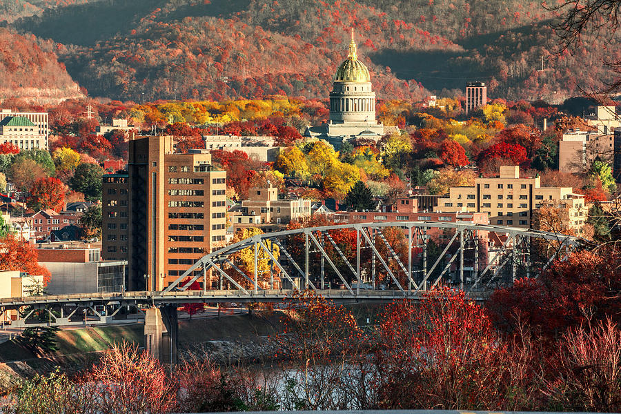 Fall Photograph - Charleston and WV Capitol by Mary Almond