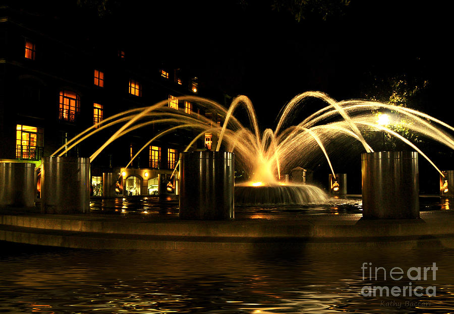 Charleston Fountain At Night Photograph by Kathy Baccari