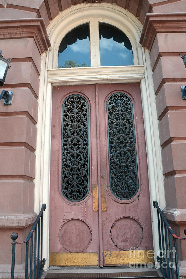 Charleston French Quarter Pink Ornate Door Architecture - Charleston French Quarter Ornate Door Photograph by Kathy Fornal