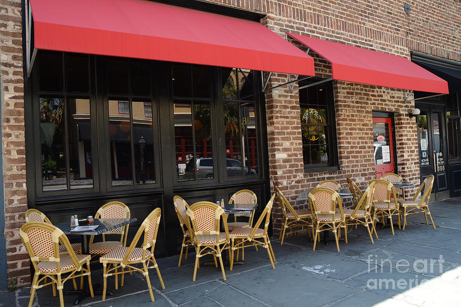 Charleston French Restaurant Outdoor Cafe - Rue de Jean - Charleston French Cafe Bistro  Photograph by Kathy Fornal