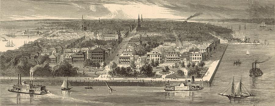 Vintage Painting - Charleston from the Bay 1872 Engraving South Carolina by Harry Fenn by Antique Engravings