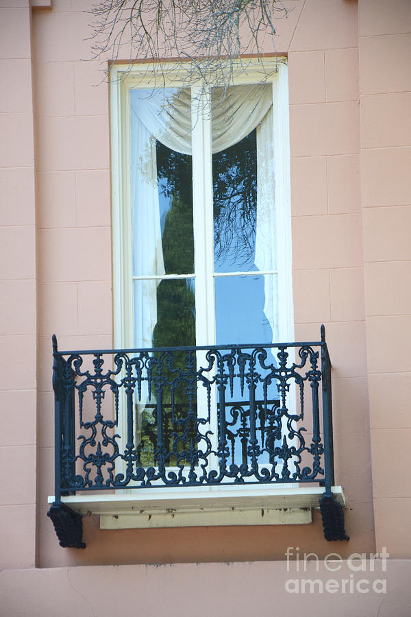 Charleston Pink White Architecture - Charleston Historical District French Quarter Window Balcony Photograph by Kathy Fornal