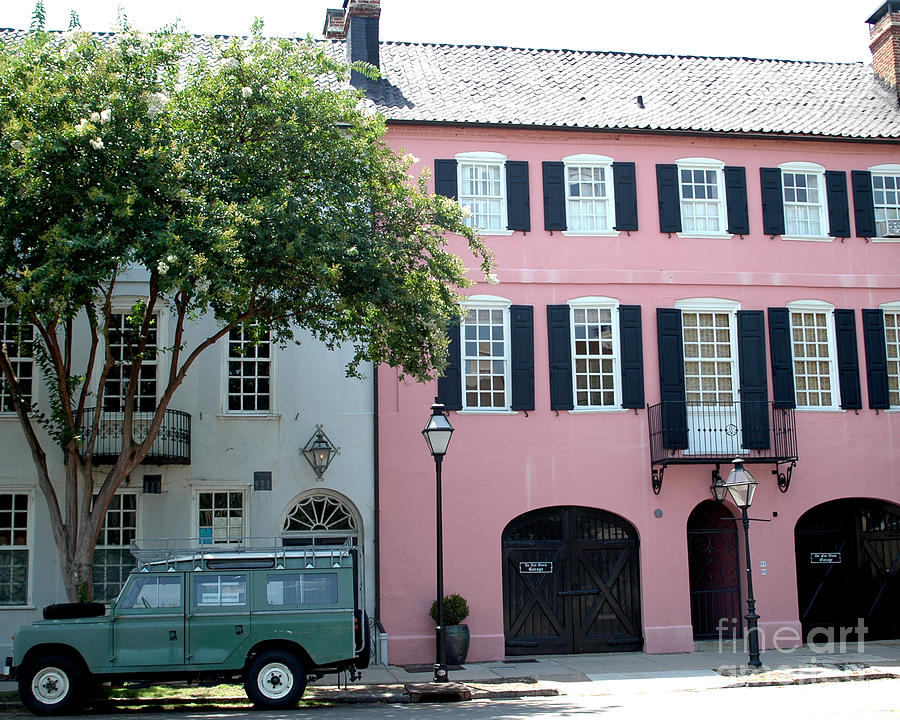 Charleston Rainbow Row Historical District Pink Black Architecture Street Scene  Photograph by Kathy Fornal