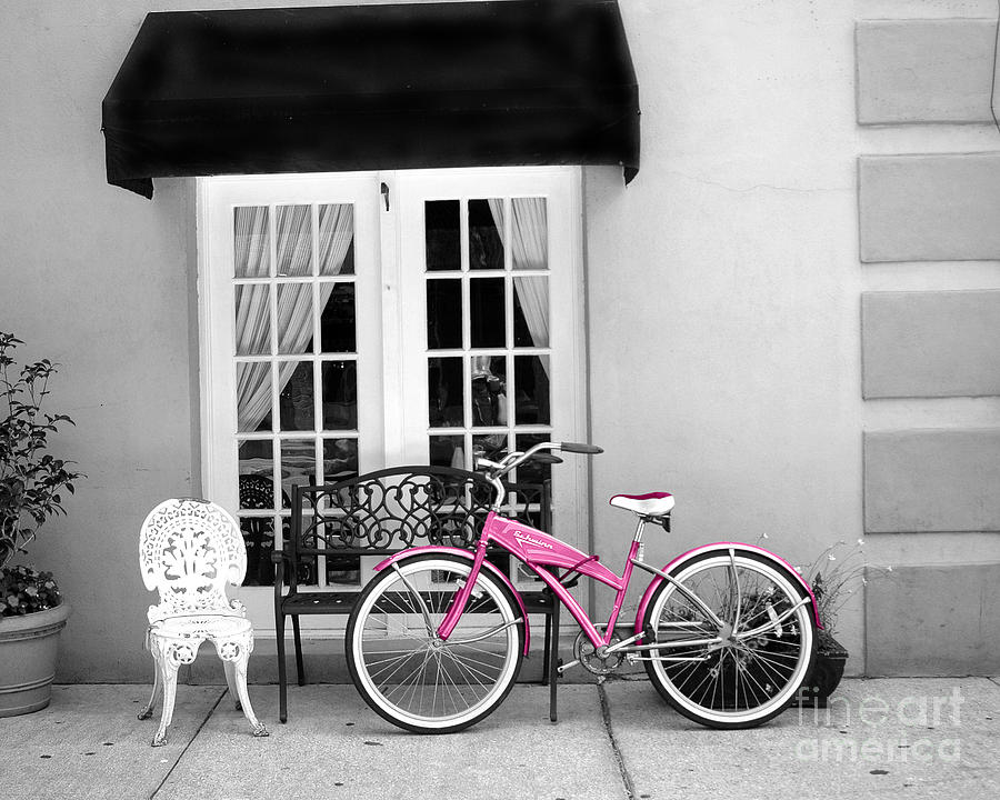 Charleston South Carolina Black White Pink Bicycle Photograph by Kathy Fornal