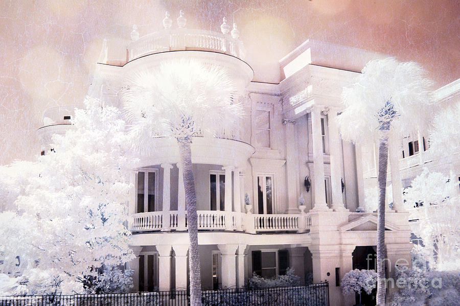 Charleston Victorian Mansion Battery Park Infrared Landscape Photograph by Kathy Fornal