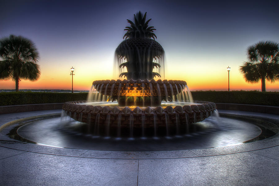 Charleston Waterfront Park Pineapple fountain at Sunrise Photograph by Pierre Leclerc Photography