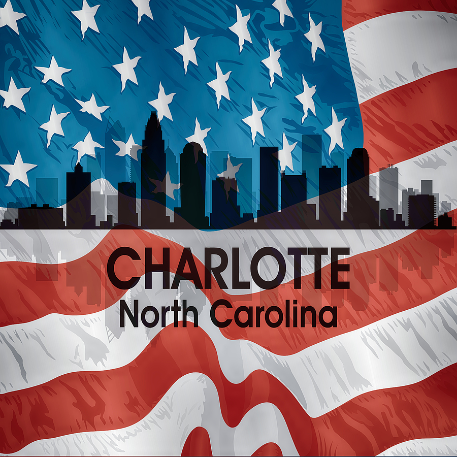 Charlotte Nc American Flag Squared Mixed Media