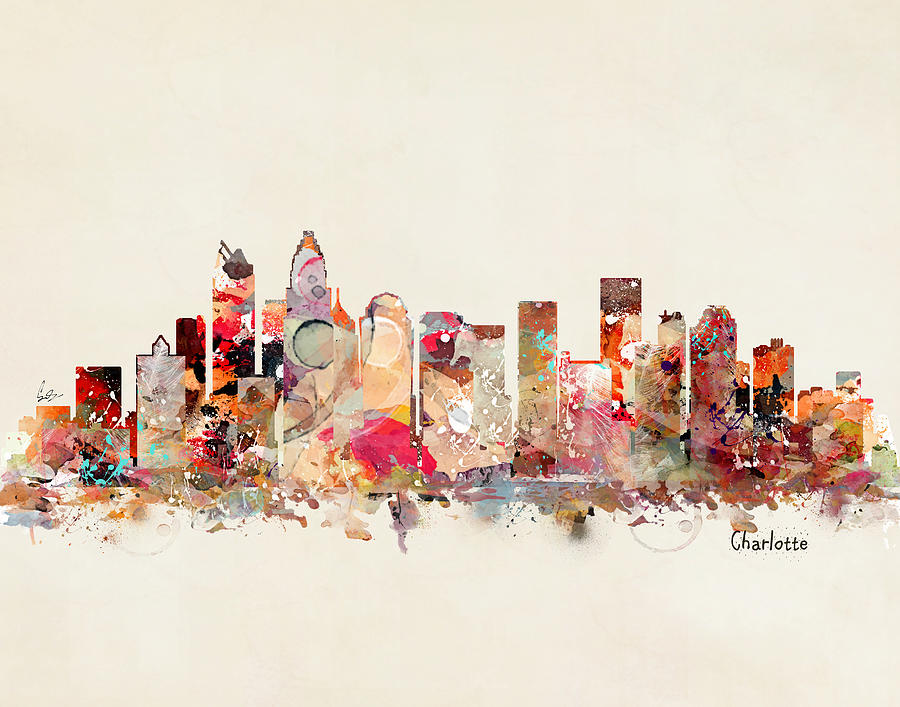 Charlotte Skyline Painting - Charlotte North Carolina by Bri Buckley