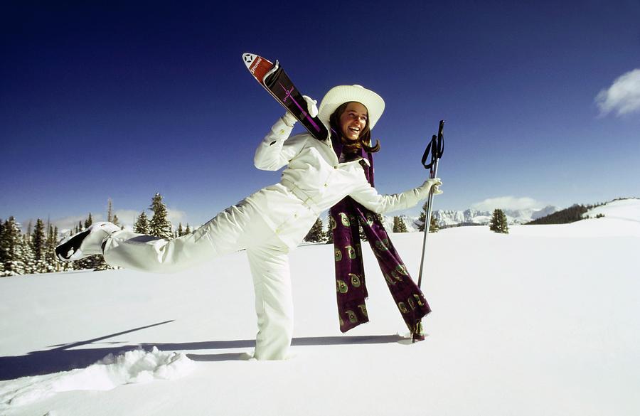 Charlotte Rampling Wearing White Ski Wear Photograph by Arnaud de Rosnay