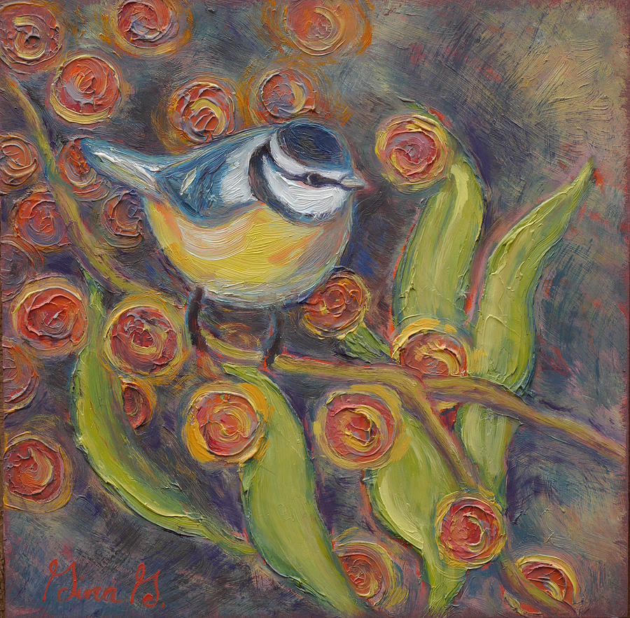 Oil On Panel Painting - Charmed Chickadee by Gina Grundemann