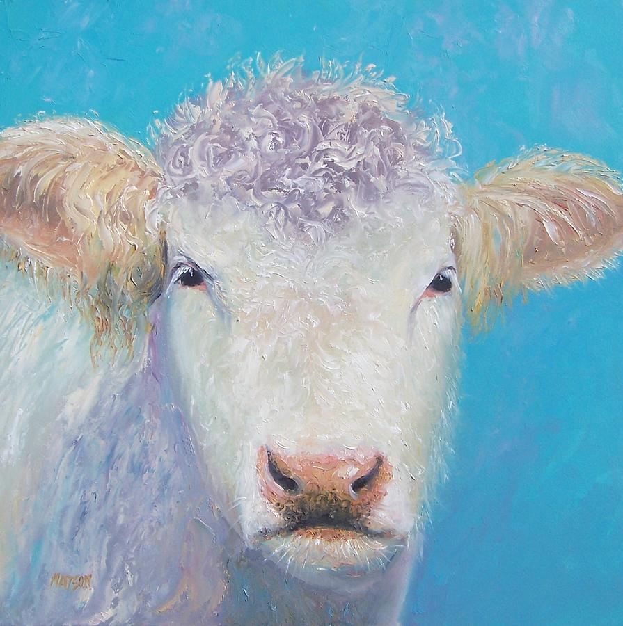 Animal Painting - Charolais cow painting by Jan Matson by Jan Matson