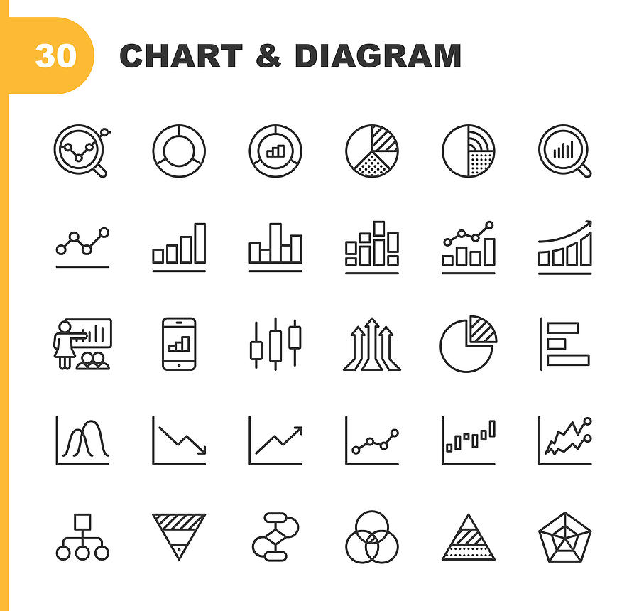 Chart and Diagram Line Icons. Editable Stroke. Pixel Perfect. For Mobile and Web. Contains such icons as Big Data, Dashboard, Bar Graph, Stock Market Exchange, Infographic. Drawing by Rambo182