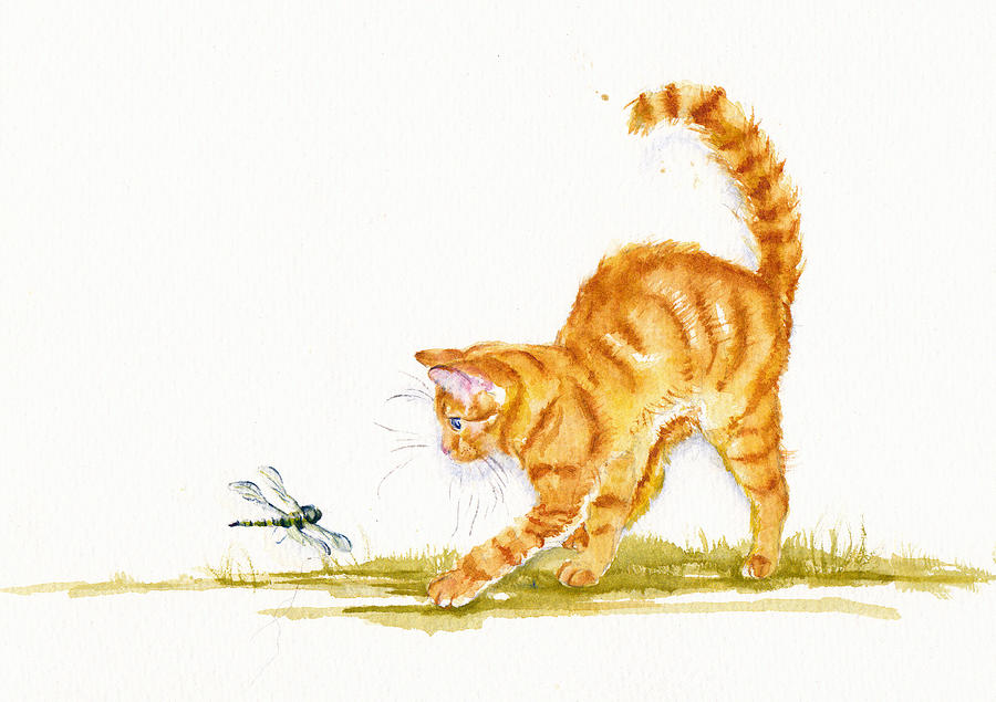 Cat Painting - Chasing the Dragon - Ginger Cat by Debra Hall