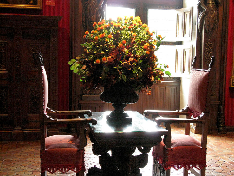Chateau de Chenonceau Flowers and Chairs Photograph by Randi Kuhne
