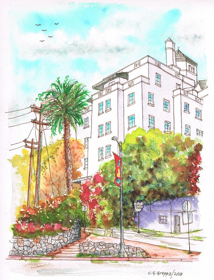 Chateaux Marmont in Sunset Blvd - West Hollywood - California Painting by Carlos G Groppa