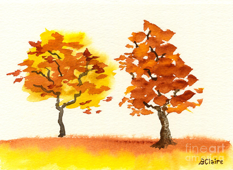 Chatting Autumn Trees Painting by Beverly Claire Kaiya