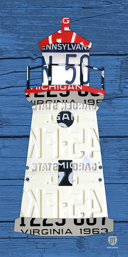 Vintage Mixed Media - Cheboygan Crib Lighthouse Michigan Vintage License Plate Art on Wood by Design Turnpike